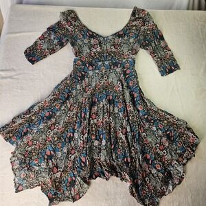 eShakti Floral Fit & Flare Dress Pockets Sz L Fits S/M Midi 3/4 Sleeve